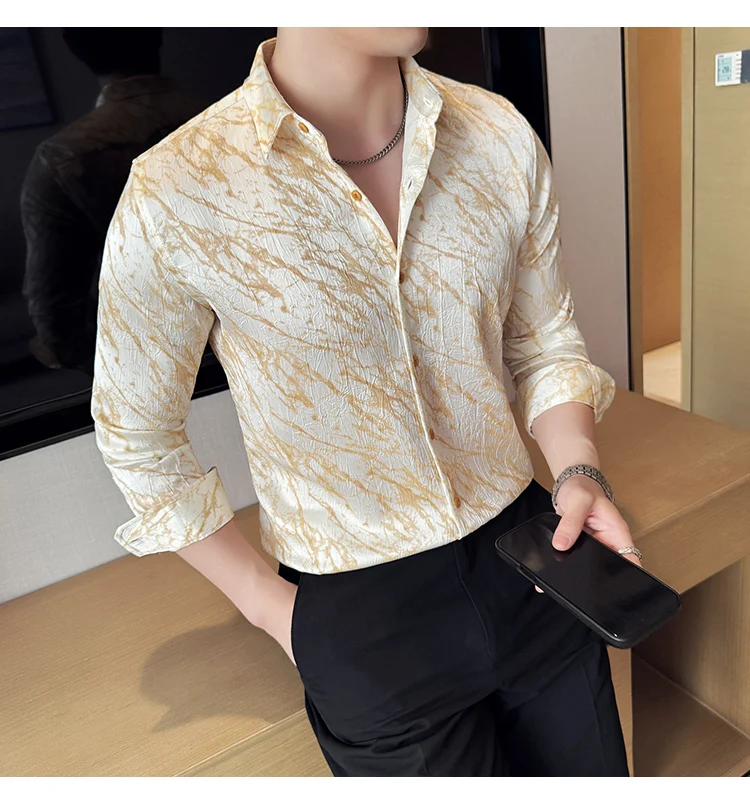 High Quality Tie Dye Men's Shirt Summer Long Sleeve Slim Fit Casual Shirts No Ironing Business Social Daily Shirt Men Clothing