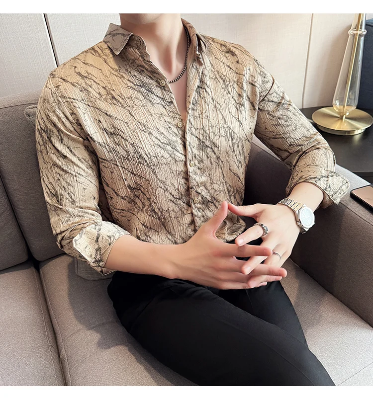 High Quality Tie Dye Men's Shirt Summer Long Sleeve Slim Fit Casual Shirts No Ironing Business Social Daily Shirt Men Clothing