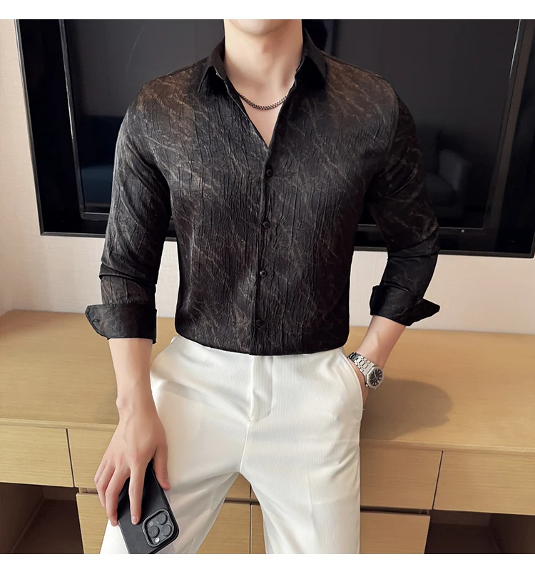 High Quality Tie Dye Men's Shirt Summer Long Sleeve Slim Fit Casual Shirts No Ironing Business Social Daily Shirt Men Clothing