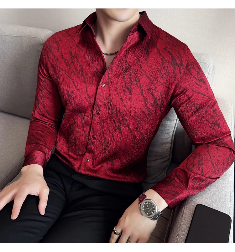 High Quality Tie Dye Men's Shirt Summer Long Sleeve Slim Fit Casual Shirts No Ironing Business Social Daily Shirt Men Clothing