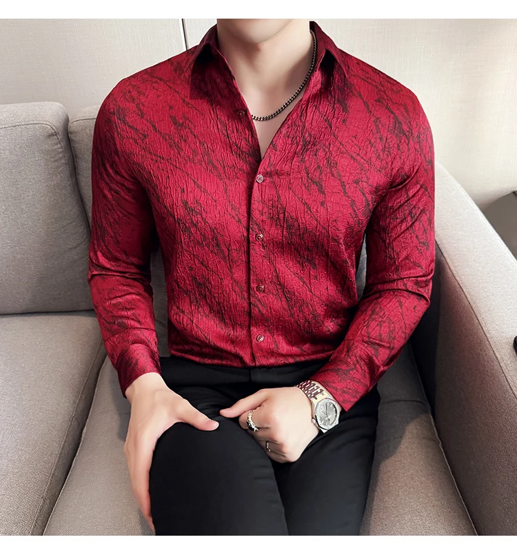 High Quality Tie Dye Men's Shirt Summer Long Sleeve Slim Fit Casual Shirts No Ironing Business Social Daily Shirt Men Clothing
