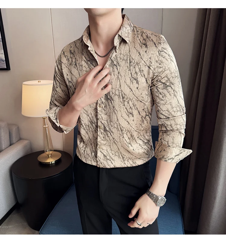 High Quality Tie Dye Men's Shirt Summer Long Sleeve Slim Fit Casual Shirts No Ironing Business Social Daily Shirt Men Clothing