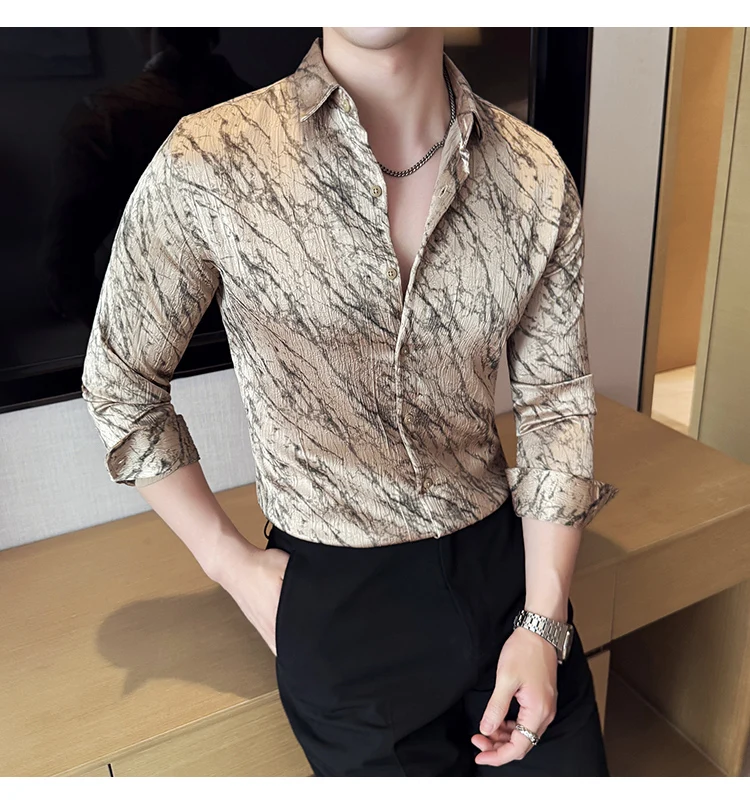 High Quality Tie Dye Men's Shirt Summer Long Sleeve Slim Fit Casual Shirts No Ironing Business Social Daily Shirt Men Clothing
