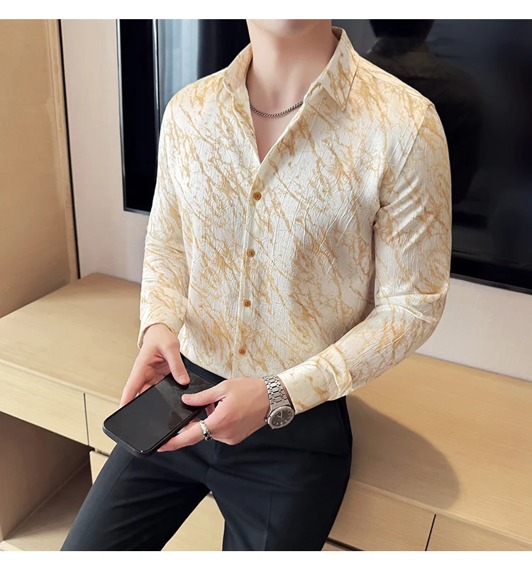 High Quality Tie Dye Men's Shirt Summer Long Sleeve Slim Fit Casual Shirts No Ironing Business Social Daily Shirt Men Clothing