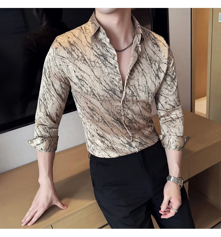 High Quality Tie Dye Men's Shirt Summer Long Sleeve Slim Fit Casual Shirts No Ironing Business Social Daily Shirt Men Clothing