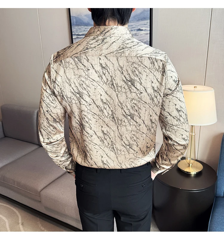 High Quality Tie Dye Men's Shirt Summer Long Sleeve Slim Fit Casual Shirts No Ironing Business Social Daily Shirt Men Clothing