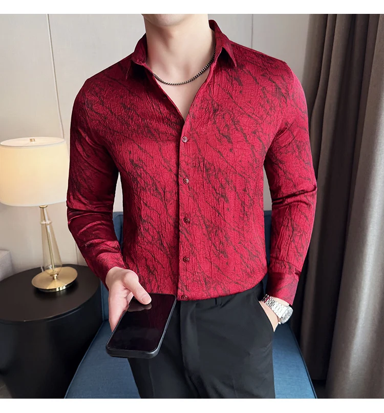 High Quality Tie Dye Men's Shirt Summer Long Sleeve Slim Fit Casual Shirts No Ironing Business Social Daily Shirt Men Clothing