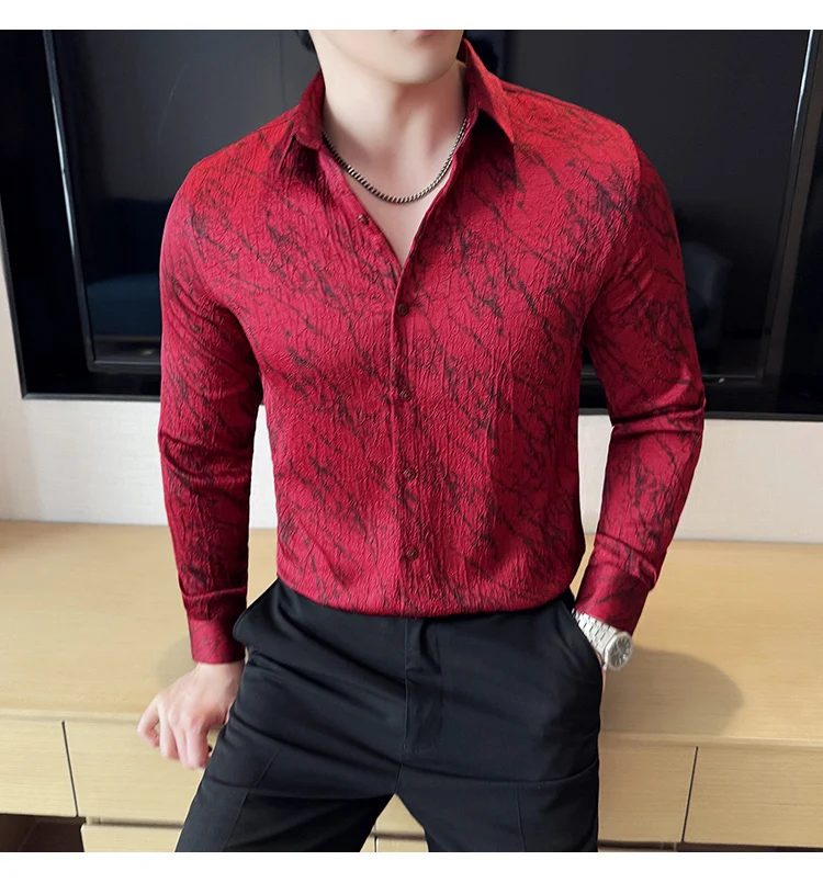 High Quality Tie Dye Men's Shirt Summer Long Sleeve Slim Fit Casual Shirts No Ironing Business Social Daily Shirt Men Clothing