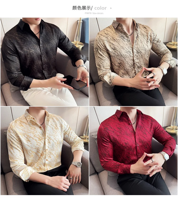 High Quality Tie Dye Men's Shirt Summer Long Sleeve Slim Fit Casual Shirts No Ironing Business Social Daily Shirt Men Clothing