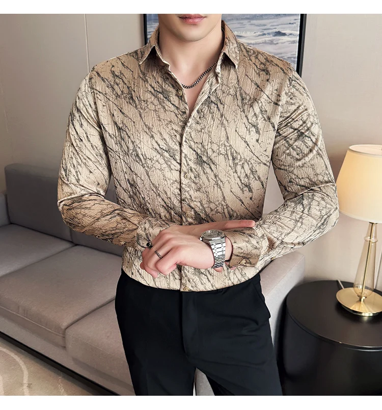 High Quality Tie Dye Men's Shirt Summer Long Sleeve Slim Fit Casual Shirts No Ironing Business Social Daily Shirt Men Clothing