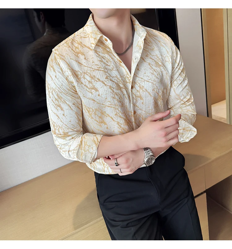 High Quality Tie Dye Men's Shirt Summer Long Sleeve Slim Fit Casual Shirts No Ironing Business Social Daily Shirt Men Clothing