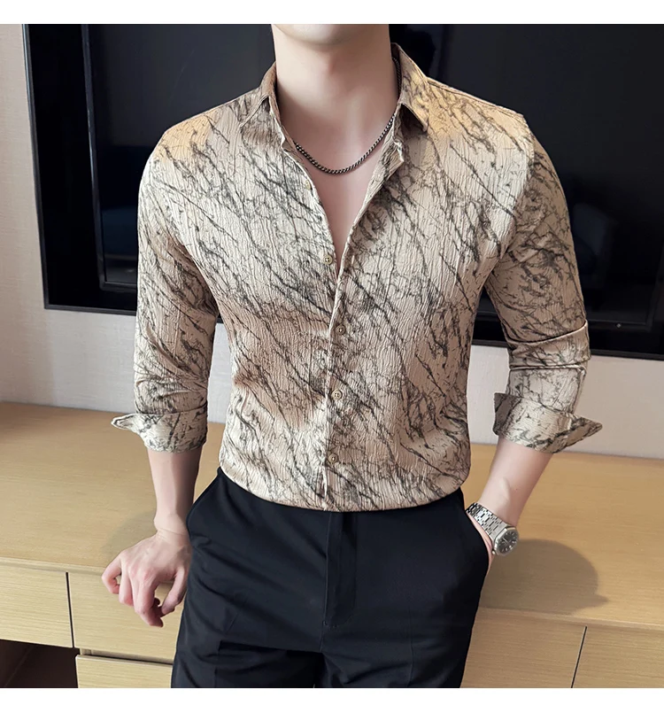 High Quality Tie Dye Men's Shirt Summer Long Sleeve Slim Fit Casual Shirts No Ironing Business Social Daily Shirt Men Clothing
