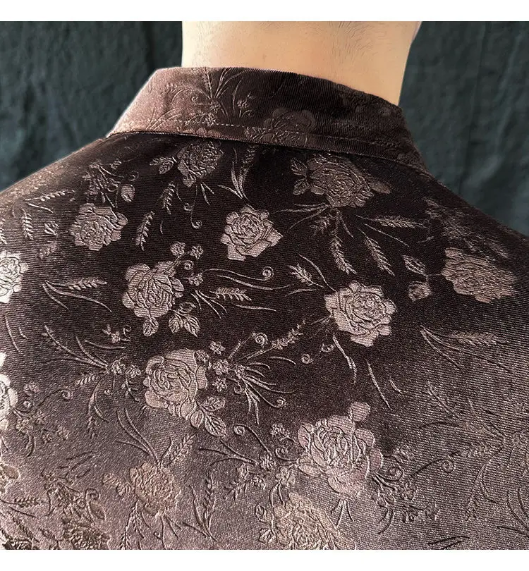 Stretch Velvet Long Sleeve Shirt Slim Fit Point Collar Solid Jacquard Versatile Trendy Stretch Velvet Long Sleeve Shirt Slim Fit Point Collar Solid Jacquard Versatile Trendy