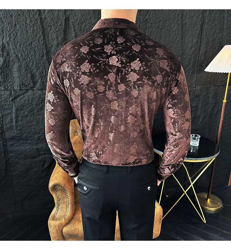 Stretch Velvet Long Sleeve Shirt Slim Fit Point Collar Solid Jacquard Versatile Trendy Stretch Velvet Long Sleeve Shirt Slim Fit Point Collar Solid Jacquard Versatile Trendy