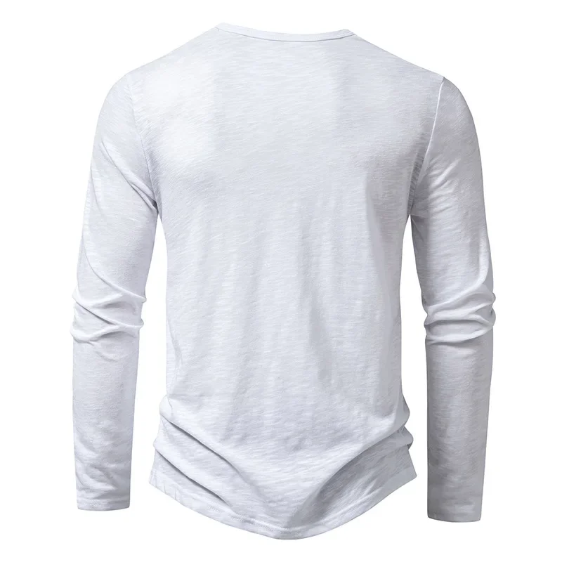 Autumn New Men's Cotton Button Long Sleeve  Henley Neck T-Shirt Casual Solid Color Breathable Versatile Fashion Slim T-Shirts