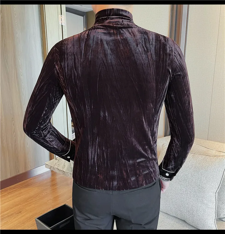 Korean Button Decoration Long Sleeved T-shirt Men's Autumn Winter Half High Collar Casual T-shirt Business Social Base Tee Tops