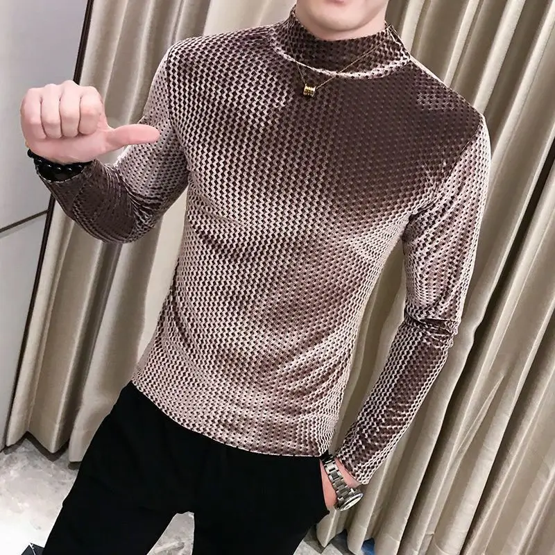 Boyfriend Solid Color Pullover Long Sleeve Men's Clothing Casual T-shirt Fashionable Spring Autumn Half High Collar Tops Boyfriend Solid Color Pullover Long Sleeve Men's Clothing Casual T-shirt Fashionable Spring Autumn Half High Collar Tops