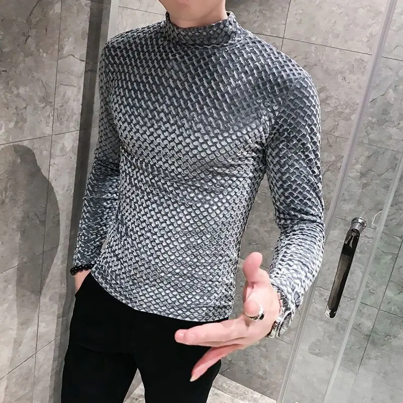 Boyfriend Solid Color Pullover Long Sleeve Men's Clothing Casual T-shirt Fashionable Spring Autumn Half High Collar Tops Boyfriend Solid Color Pullover Long Sleeve Men's Clothing Casual T-shirt Fashionable Spring Autumn Half High Collar Tops