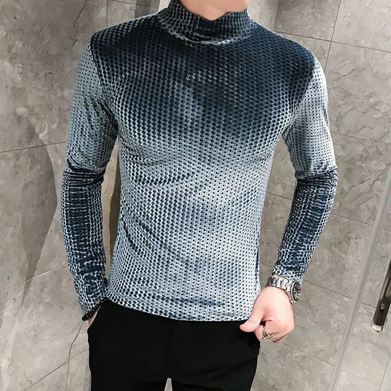 Boyfriend Solid Color Pullover Long Sleeve Men's Clothing Casual T-shirt Fashionable Spring Autumn Half High Collar Tops Boyfriend Solid Color Pullover Long Sleeve Men's Clothing Casual T-shirt Fashionable Spring Autumn Half High Collar Tops