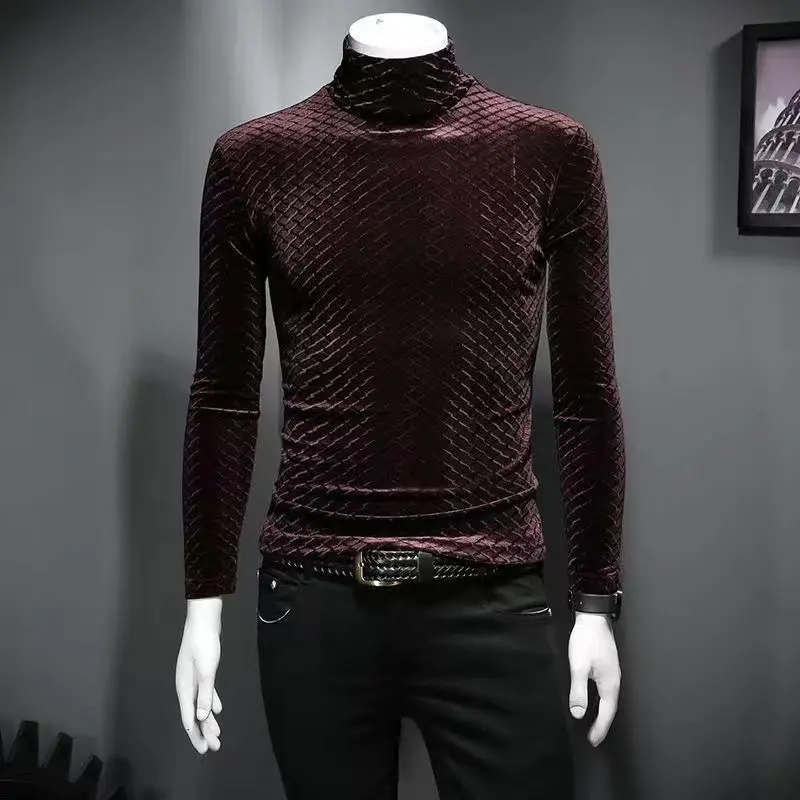 Boyfriend Solid Color Pullover Long Sleeve Men's Clothing Casual T-shirt Fashionable Spring Autumn Half High Collar Tops Boyfriend Solid Color Pullover Long Sleeve Men's Clothing Casual T-shirt Fashionable Spring Autumn Half High Collar Tops