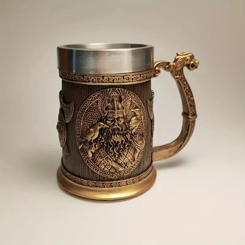 Cross-border medieval vintage beer mug resin stainless steel handmade creative Viking mug bar home furnishings