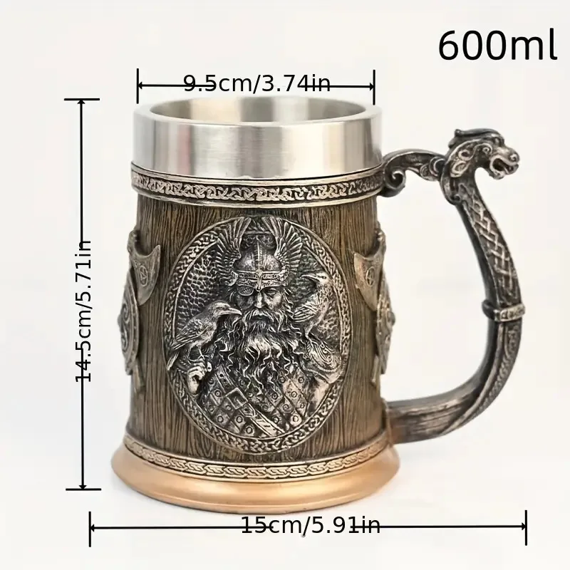 Cross-border medieval vintage beer mug resin stainless steel handmade creative Viking mug bar home furnishings
