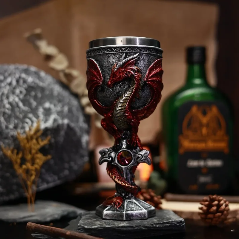Retro Evil Dragon Goblet Nordic Dragon Stainless Steel Wine Cup 3D Stereoscopic Dragon Warrior Beer Mug Halloween Men’s Gift