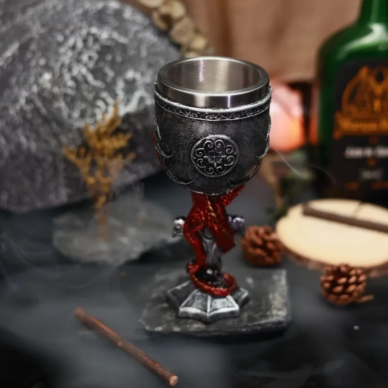 Retro Evil Dragon Goblet Nordic Dragon Stainless Steel Wine Cup 3D Stereoscopic Dragon Warrior Beer Mug Halloween Men’s Gift