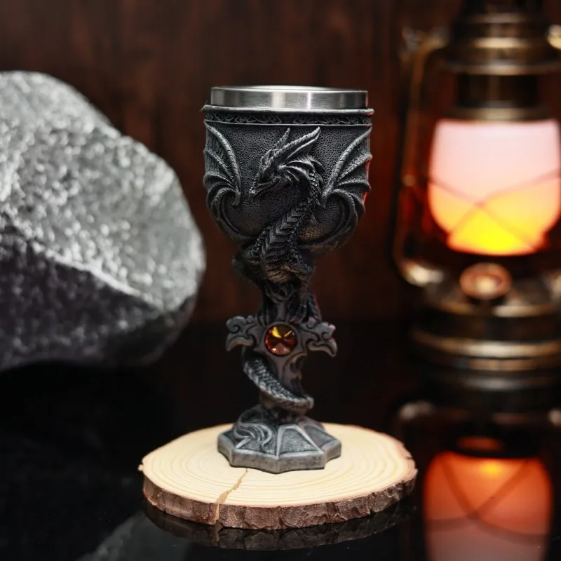 Retro Evil Dragon Goblet Nordic Dragon Stainless Steel Wine Cup 3D Stereoscopic Dragon Warrior Beer Mug Halloween Men’s Gift