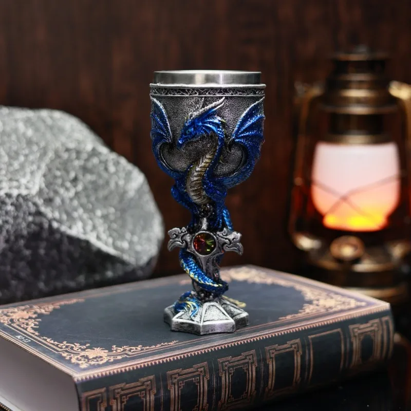 Retro Evil Dragon Goblet Nordic Dragon Stainless Steel Wine Cup 3D Stereoscopic Dragon Warrior Beer Mug Halloween Men’s Gift