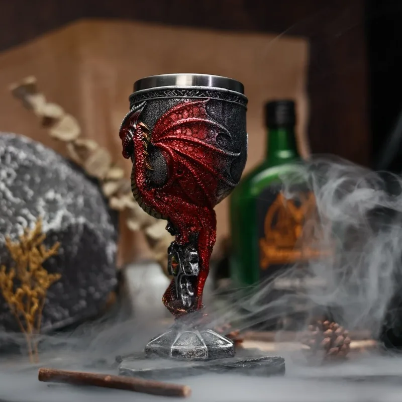 Retro Evil Dragon Goblet Nordic Dragon Stainless Steel Wine Cup 3D Stereoscopic Dragon Warrior Beer Mug Halloween Men’s Gift