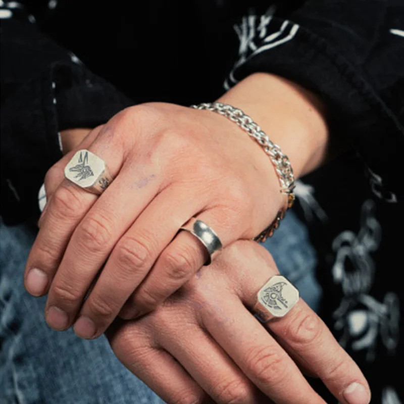 Retro Egypt Anubis Horus Ring For Men Punk Gothic Rock Hiphop Open Ring Handmade Designer Jewelry Biker Accessories Lover Gift