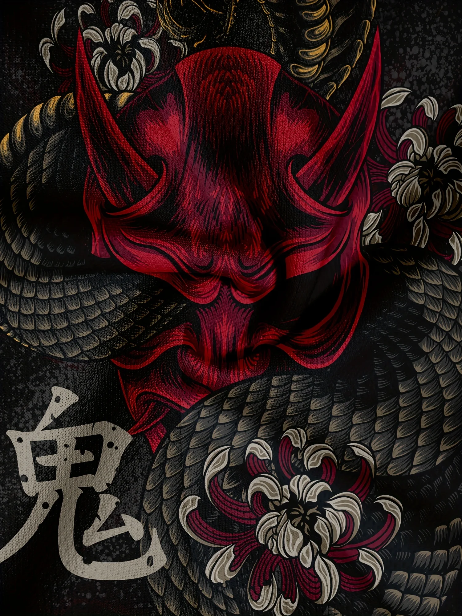 Men's red and black dragon printed off-the-shoulder short-sleeved T-shirt, casual round-neck tattoo design summer T-shirt