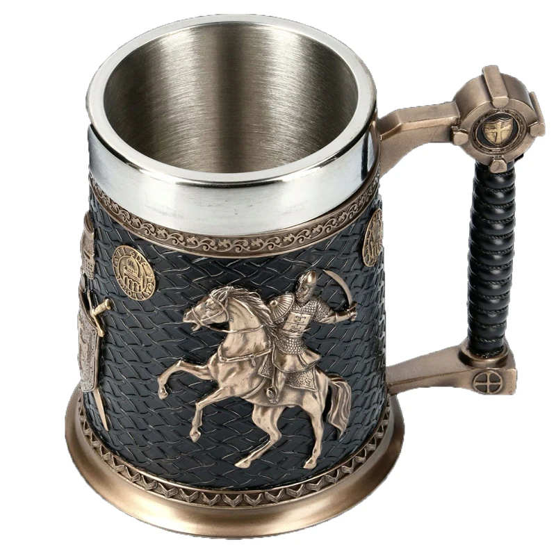 Medieval Viking Retro 3D Sword Skull Beer Mug With Stainless Steel Insert Resin Big Capacity Coffee Cups Men's Halloween Gift