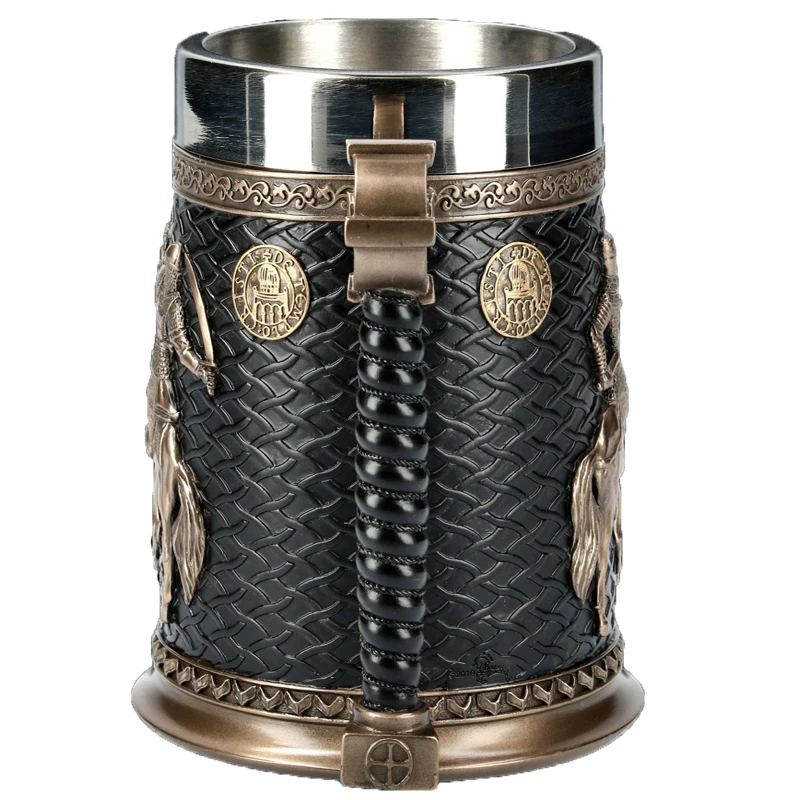 Medieval Viking Retro 3D Sword Skull Beer Mug With Stainless Steel Insert Resin Big Capacity Coffee Cups Men's Halloween Gift