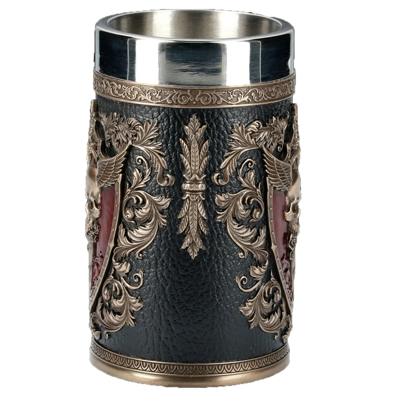 Medieval Viking Retro 3D Sword Skull Beer Mug With Stainless Steel Insert Resin Big Capacity Coffee Cups Men's Halloween Gift