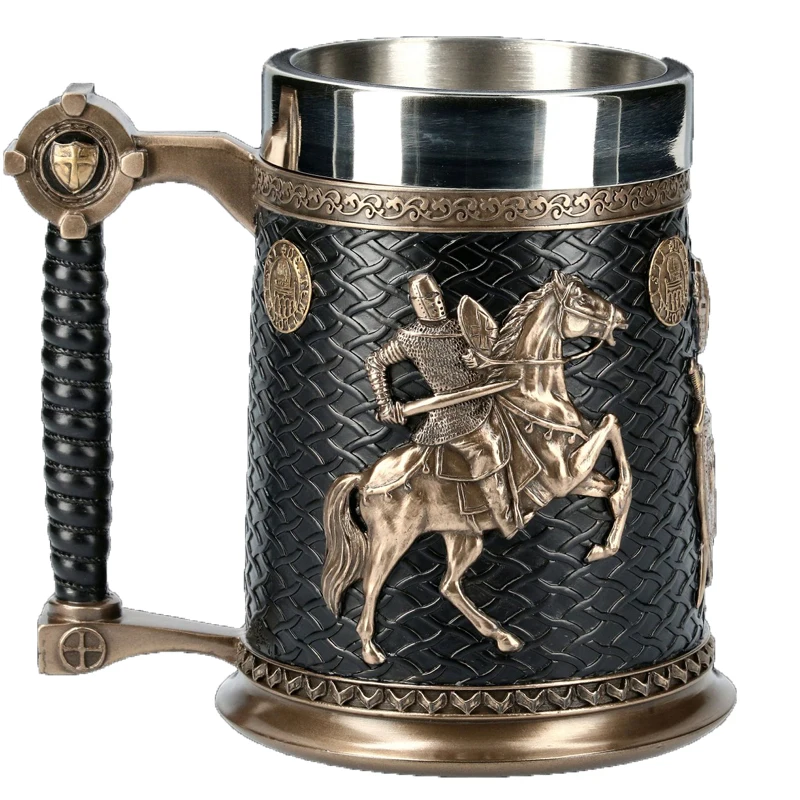 Medieval Viking Retro 3D Sword Skull Beer Mug With Stainless Steel Insert Resin Big Capacity Coffee Cups Men's Halloween Gift