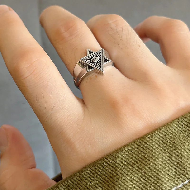 Retro Eye of Providence Ring For Men Golden Silver Color Punk Gothic Adjustable Open Ring Unisex Jewelry Accessories Trendy Gift
