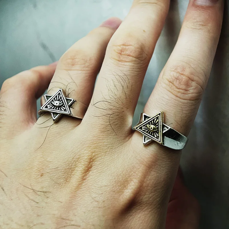 Retro Eye of Providence Ring For Men Golden Silver Color Punk Gothic Adjustable Open Ring Unisex Jewelry Accessories Trendy Gift