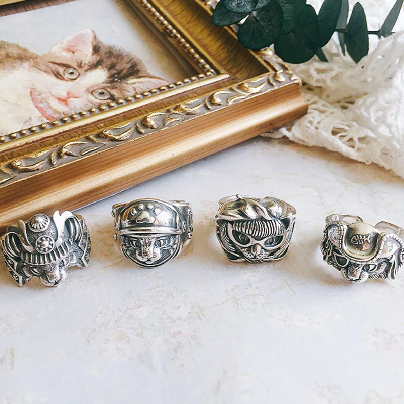 Retro Pirate Cat Ring For Men Silver Color Punk Gothic Adjustable Open Ring Rock Handmade Hiphop Unisex Jewelry Accessories Gift