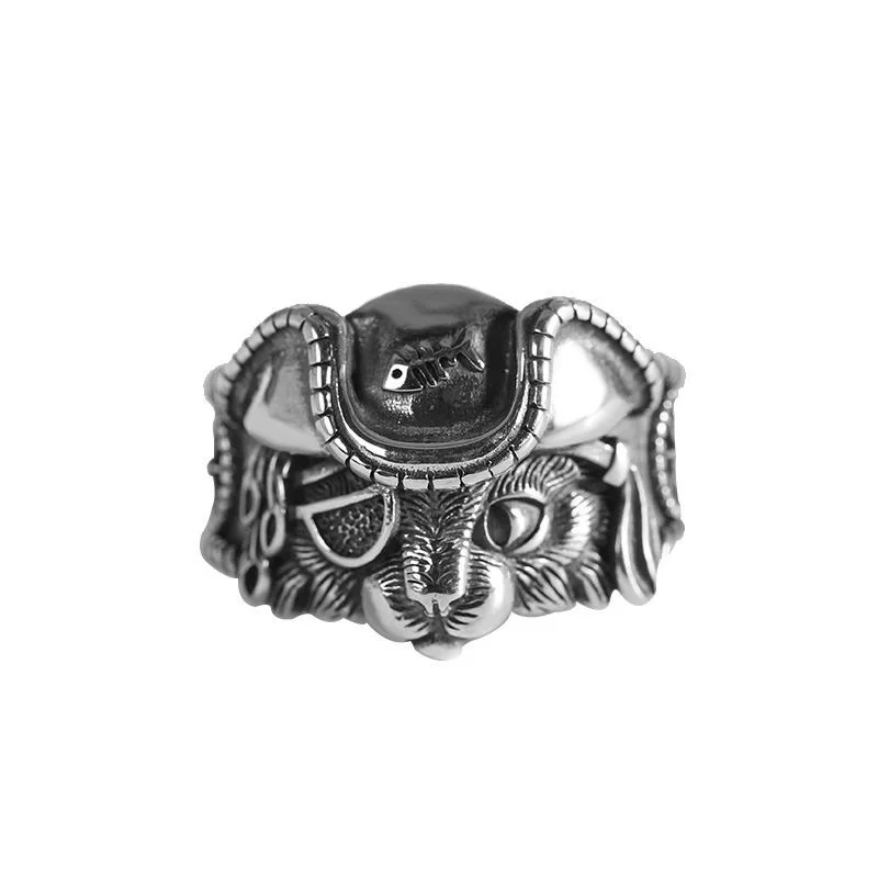 Retro Pirate Cat Ring For Men Silver Color Punk Gothic Adjustable Open Ring Rock Handmade Hiphop Unisex Jewelry Accessories Gift