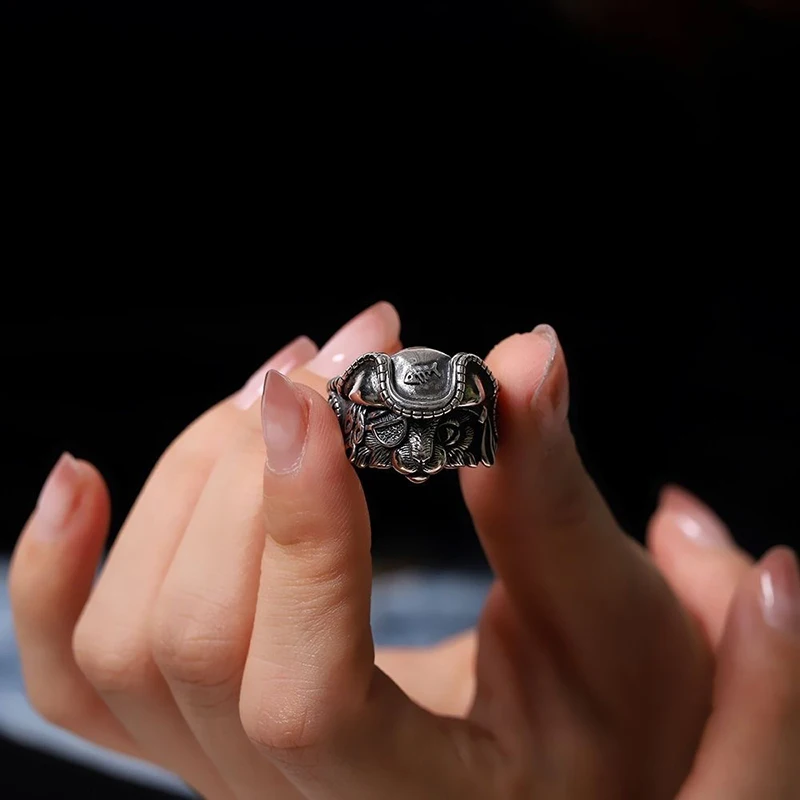 Retro Pirate Cat Ring For Men Silver Color Punk Gothic Adjustable Open Ring Rock Handmade Hiphop Unisex Jewelry Accessories Gift