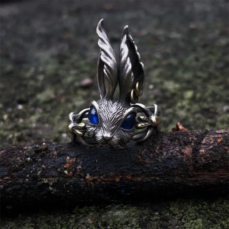 Retro Alice Wonderland Rabbit Ring Punk Gothic Adjustable Man Ring Handmade Jewelry Fairy Tales Bunny Accessories Unisex Gift