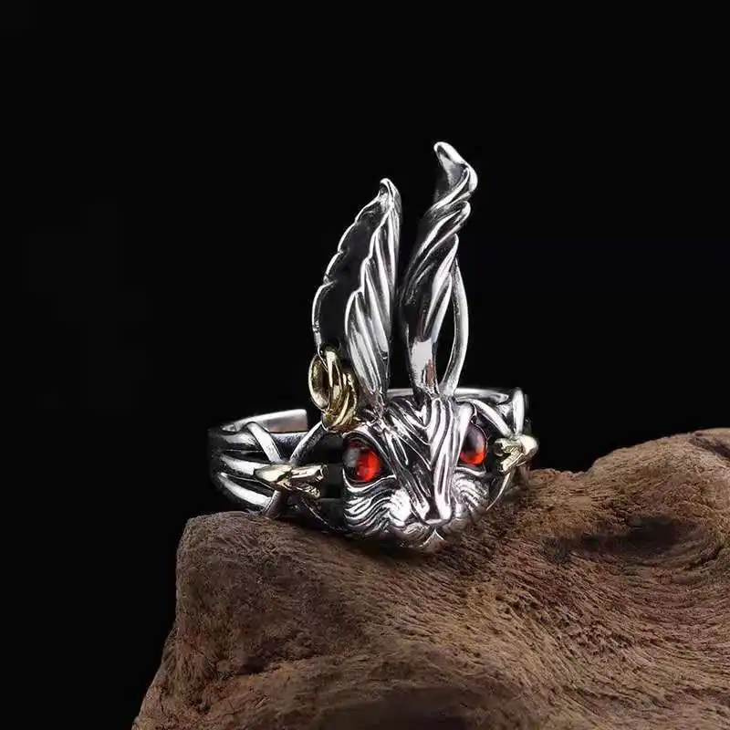 Retro Alice Wonderland Rabbit Ring Punk Gothic Adjustable Man Ring Handmade Jewelry Fairy Tales Bunny Accessories Unisex Gift