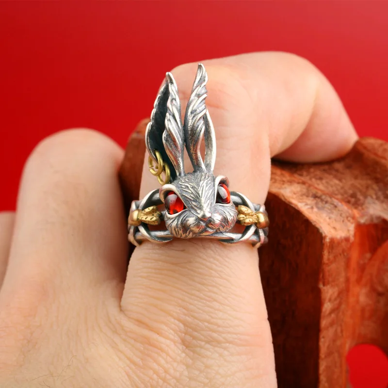Retro Alice Wonderland Rabbit Ring Punk Gothic Adjustable Man Ring Handmade Jewelry Fairy Tales Bunny Accessories Unisex Gift
