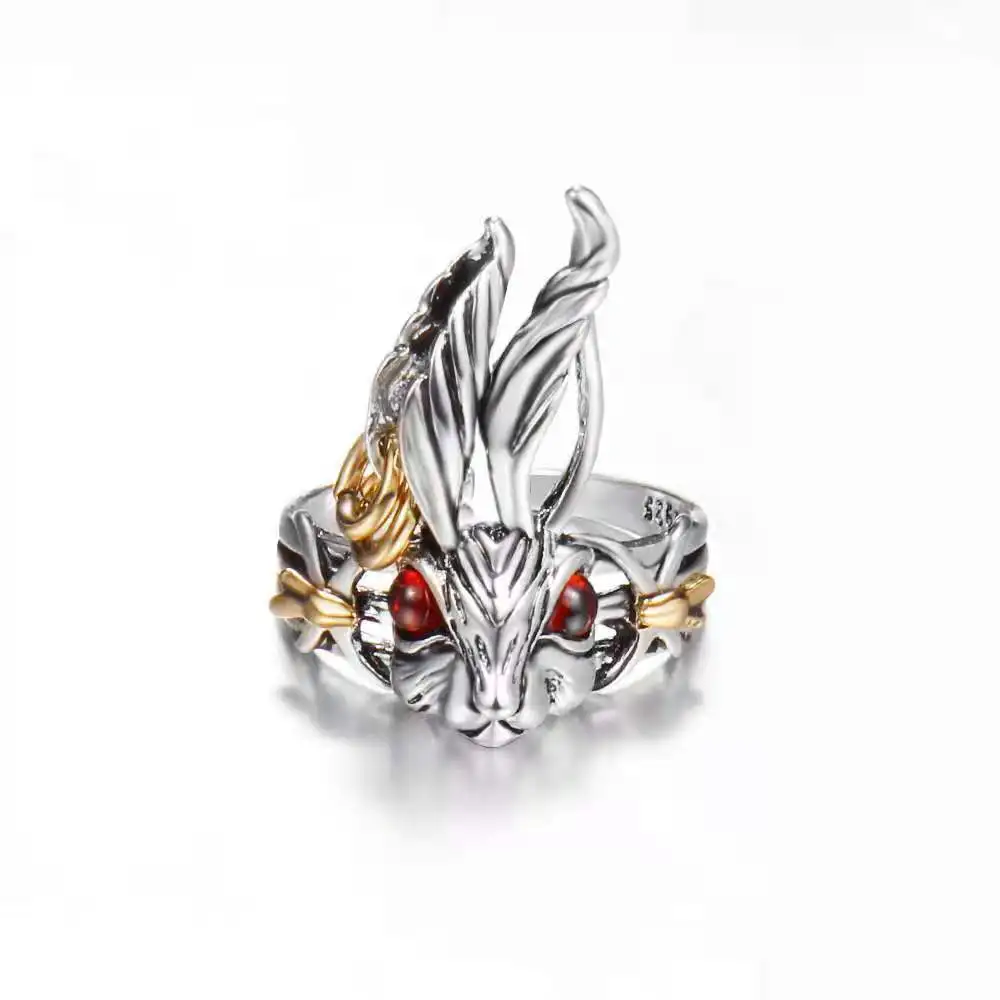 Retro Alice Wonderland Rabbit Ring Punk Gothic Adjustable Man Ring Handmade Jewelry Fairy Tales Bunny Accessories Unisex Gift