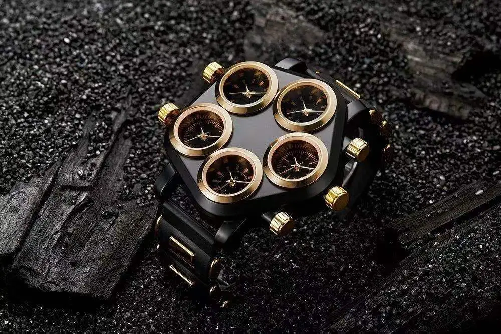 Cool Watch Men Sports Watches Five Time Zone Silicone Strap Punk Large Dial Quartz Wristwatch Male Clock Hour Relogio Masculino