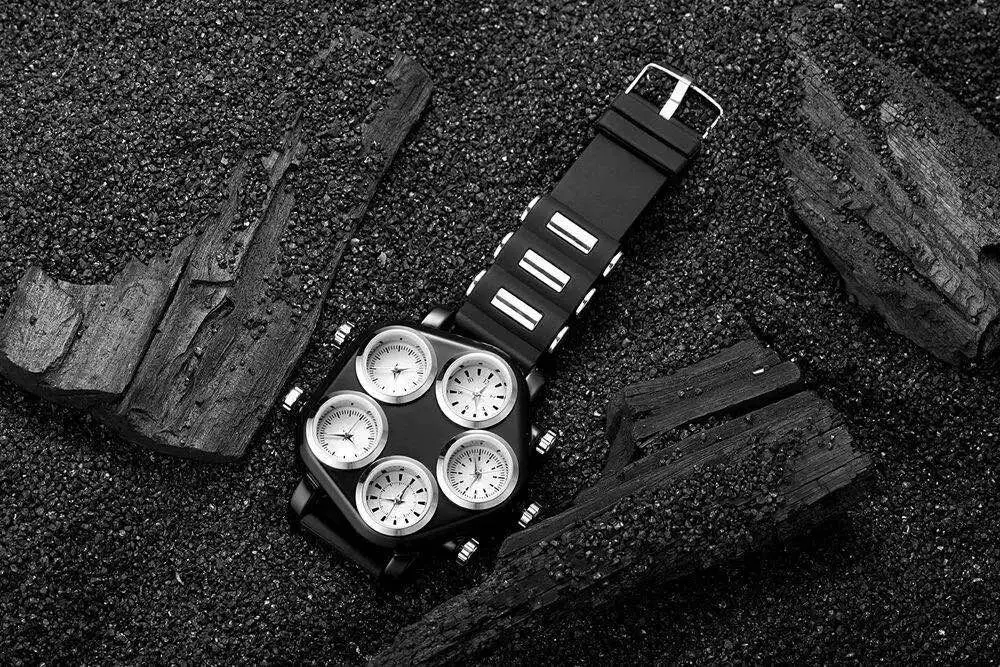 Cool Watch Men Sports Watches Five Time Zone Silicone Strap Punk Large Dial Quartz Wristwatch Male Clock Hour Relogio Masculino