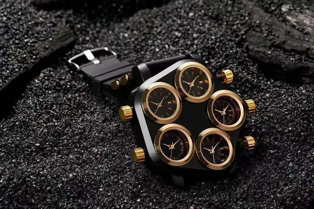 Cool Watch Men Sports Watches Five Time Zone Silicone Strap Punk Large Dial Quartz Wristwatch Male Clock Hour Relogio Masculino