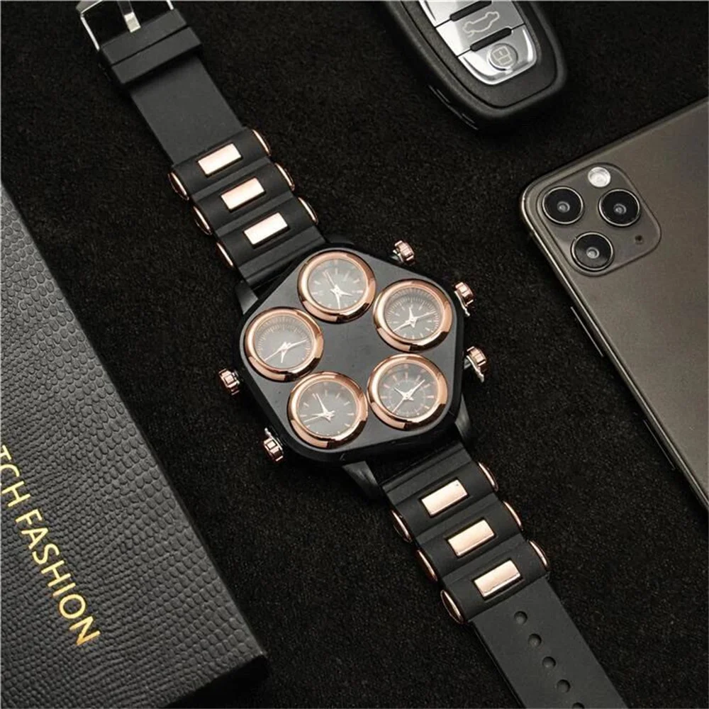Fashion Big Dial Watches for Men Hip Hop Watch Cool Punk 5 Movement Quartz Wristwatches Bar Nightclub Male Clock Drop Shipping